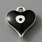 Alloy Enamel Charms, Heart with Evil Eye Charm, Platinum, Black, 14x12.5x4mm, Hole: 1.8mm