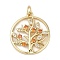 Rack Plating Brass Micro Pave Cubic Zirconia Pendants, Lead Free & Cadmium Free, Long-Lasting Plated, Tree of Life Charms, with Jump Ring, Real 18K Gold Plated, 23x20.5x3.5mm