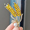 Wheat Plastic Pearl Brooch, Alloy with Rhinestone Brooch for Backpack Clothes, Light Topaz, 58x29mm