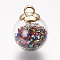 Glass Ball Pendants, with Resin Chips and Alloy Finding, Golden, 23.5x18mm, Hole: 3.5x4mm