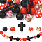 22Pcs Silicone Focal Beads, Cross & Round, Black, 15~33x15~23x8~15mm, Hole: 2~3mm