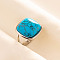 Adjustable 304 Stainless Steel Cuff Open Rings for Women, Square, with Synthetic Turquoise, Stainless Steel Color, 20mm, Inner Diameter: 17mm