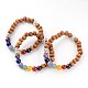 Buddha-Kopf-Chakra Armbänder Holz Perlen Stretch BJEW-JB02224-1