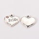 Wedding Theme Antique Silver Tone Tibetan Style Heart with Bride Rhinestone Charms TIBEP-N005-12D-1