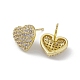 Heart Brass Cubic Zirconia Ear Studs for Women Men EJEW-K245-01G-3