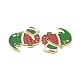 クリスマステーマラックメッキ合金エナメルペンダント  グリッターパウダー付き  帽子のチャームが付いた恐竜  ライトゴールド  37.5x30.5x1.5mm  穴：1.6mm PALLOY-O109-19LG-3