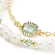 Pulsera de varios hilos con perlas naturales y cuentas de vidrio con cadenas de cable de latón para mujer BJEW-TA00077-01-4