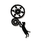 プリントアクリルビッグペンダント  鉄のリング付き  猫のチャームが付いたギア  ブラック  80x33.5x2.5mm  穴：1.2mm CRES-K330-22-1