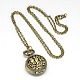 Alloy Flat Round with Bird Pendant Necklace Pocket Watch WACH-N011-70-1