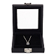 FINGERINSPIRE Novel Box Black Imitation Leather Jewelry Organizer Box with Glass Window and Clasps 3.6x3.78 inch Square Jewelry Gem Display Case Jewelry Gift Box（with White & Black Reversible Pad） CON-WH0087-76-1