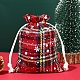 クリスマスをテーマにした黄麻布の巾着バッグ  クリスマスパーティー用品用の長方形のタータンチェックポーチ  レッド  14x10cm XMAS-PW0001-236E-1