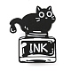 Cartoon Cat & Ink Bottle Enamel Pins JEWB-Q033-02B-1