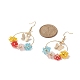 Glass Beaded Flower & Brass Butterfly Dangle Earrings EJEW-JE05218-02-3
