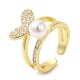 Rack Plating Brass Heart Open Cuff Ring with Cubic Zirconia RJEW-M151-03G-3
