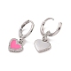 Boucles d'oreilles pendantes en forme de cœur avec zircone cubique transparente et émail rose EJEW-C030-11P-2