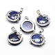Flat Round with Dragon Platinum Tone Brass Dyed & Heated Natural Lapis Lazuli Pendants G-F228-24D-RS-1