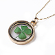 Glass Flat Round Clover Floating Charms Necklaces NJEW-F090-01-2