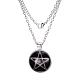Star with Tree of Life Pattern Flat Round Glass Pendant Necklaces X-NJEW-N0051-006I-02-1