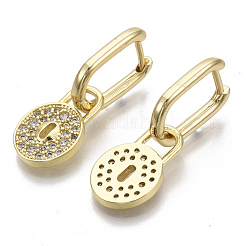 Серьги-кольца Huggie с подвесками из латуни с прозрачным фианитом и прозрачным фианитом&nbsp;EJEW-R115-002-NF