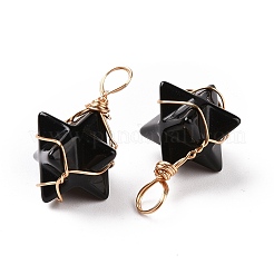 Подвески из медной проволоки из натурального обсидиана&nbsp;G-B041-02G-16