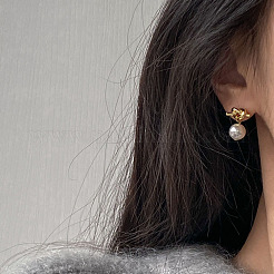 Женские серьги-подвески из нержавеющей стали 304 и искусственного жемчуга на стеклянной основе&nbsp;FS-WG0AE83-01