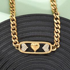 Женские ожерелья с подвеской в форме сердца из нержавеющей стали 304 с кристаллами и стразами&nbsp;NJEW-D340-01G