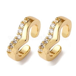 Серьги-каффы в форме буквы С с микропаве из прозрачного кубического циркония из латуни&nbsp;EJEW-D328-09G-03
