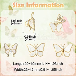5 шт. 5 стиля броши-бабочки из сплава со стразами&nbsp;JEWB-CJ0001-33