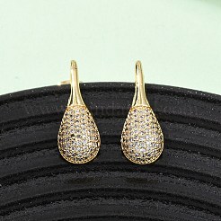 Серьги-гвоздики в форме слезы с микропаве из кубического циркония из латуни&nbsp;EJEW-B153-08G