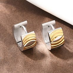 Двухцветные серьги-кольца из нержавеющей стали 304 в полоску&nbsp;EJEW-L307-04GP-03