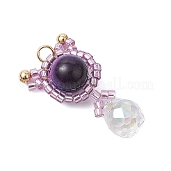 Подвески в форме кошки из натуральных смешанных драгоценных камней и стеклянных бусин ручной работы&nbsp;PALLOY-MZ00488