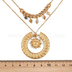 Подвеска из нержавеющей стали 304 с солнцем и круглым натуральным агатом&nbsp;NJEW-K252-13G