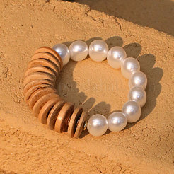 Эластичные браслеты из пластикового жемчуга и натурального кокоса для женщин&nbsp;WGB2189-01
