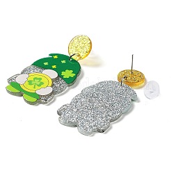 Серьги-гвоздики из сверкающего акрила ко Дню святого Патрика&nbsp;LS-EJEW-P243-A05