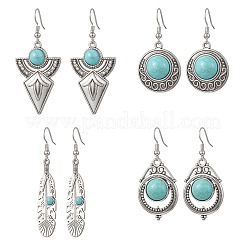 Серьги-подвески из синтетической бирюзы и сплава&nbsp;EJEW-JE06922