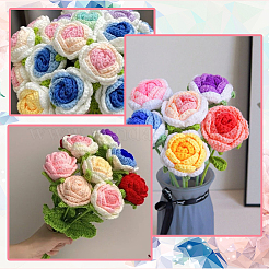 6шт. 6-х цветный вязаный крючком полиэстеровый искусственный цветок&nbsp;AJEW-SC0031-26