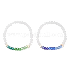 2 шт. эластичный браслет из гальванизированного стекла и латунных бусин для женщин&nbsp;BJEW-JB13162