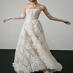 1 ярд полиэстерового цветочного кружева с пластиковыми бусинами&nbsp;OCOR-LP0002-75