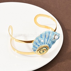 Браслеты-манжеты в форме ракушки из нержавеющей стали 304 с эмалью для женщин&nbsp;LS-BJEW-A049-04A-G