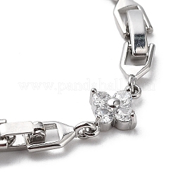 Благородные идеи подарков для леди латунь с платиновым покрытием микро паве кубический цирконий cz цветок звено цепи браслеты&nbsp;BJEW-L471-01