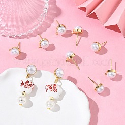 Фурнитура для сережек-гвоздиков из искусственного жемчуга из латуни с полукруглыми бусинами&nbsp;XGR0100G-119G