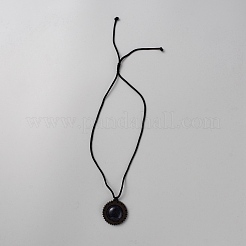 Ожерелье с подвеской в форме цветка из синтетического синего золота и дерева с регулируемыми нейлоновыми шнурками&nbsp;NJEW-WH0002-118D