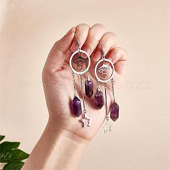 Серьги-люстры с натуральным аметистом&nbsp;EJEW-SW00017-01