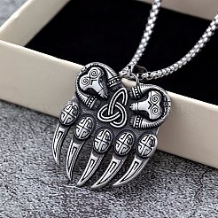Ретро-ожерелье из нержавеющей стали 304 с подвеской в виде медвежьей лапы викинга&nbsp;FS-WGBA6D4-01