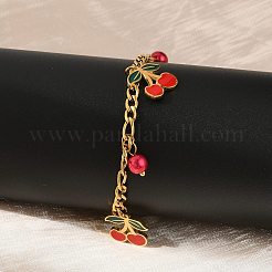 Браслеты с подвесками в виде вишни из нержавеющей стали 304 с эмалью&nbsp;BJEW-M095-01G