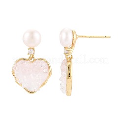 Серьги-гвоздики в форме сердца из латуни с микропаве из прозрачных кубических цирконий&nbsp;PEAR-N017-07B