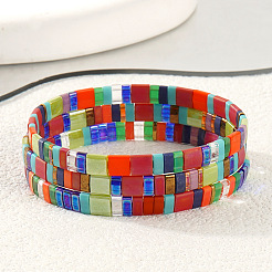 3 шт. винтажные браслеты ручной работы из стеклянных прямоугольных бусин в стиле бохо для женщин&nbsp;BD5466