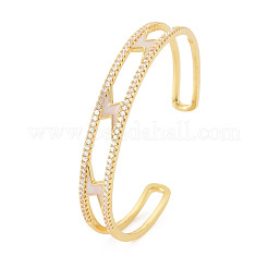 Прозрачный кубический цирконий молния открытый браслет-манжета с эмалью&nbsp;BJEW-S141-023