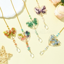 Подвеска из натурального зеленого авантюрина и стекла&nbsp;HJEW-FS00018