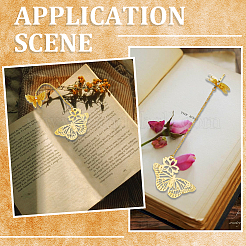 3 шт. 3 стиля бабочка и бабочка и стрекоза филигранная латунная закладка с цепочками&nbsp;AJEW-SC0002-93G